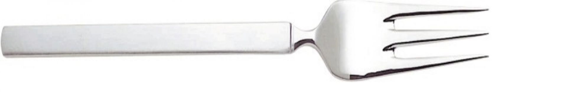 Nahaufnahme einer einzelnen Alessi Dry Kuchengabel aus Edelstahl, Teil eines 6er Sets.